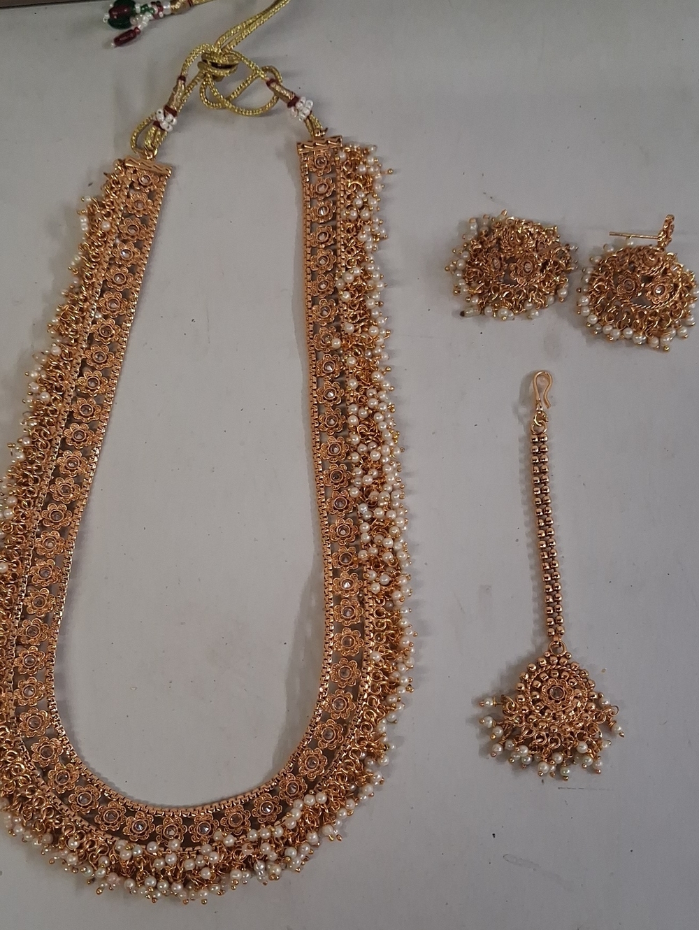 NWT Gold Bridal Necklace Earrings And Maang Tikka Set